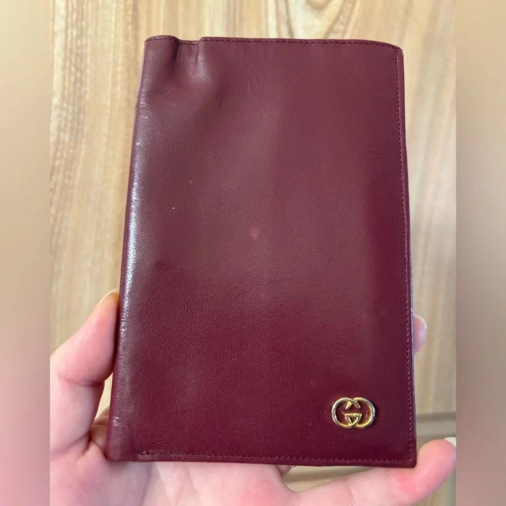 Auth OLD GUCCI Interlocking G Leather Passport Cover Case Bordeaux - Picture 2 of 8